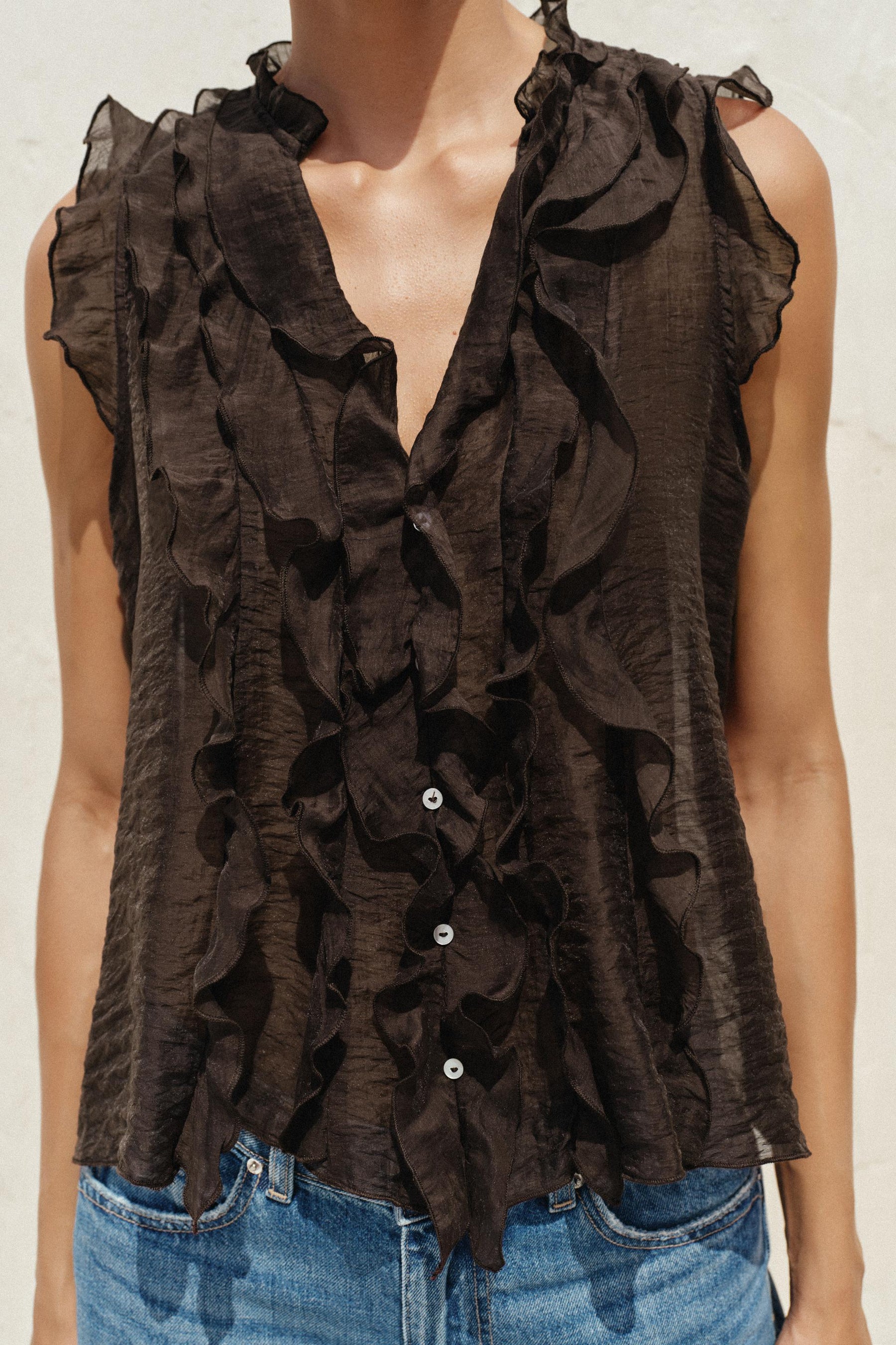 Ruffled Semi-Sheer Top