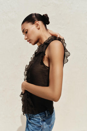 Ruffled Semi-Sheer Top