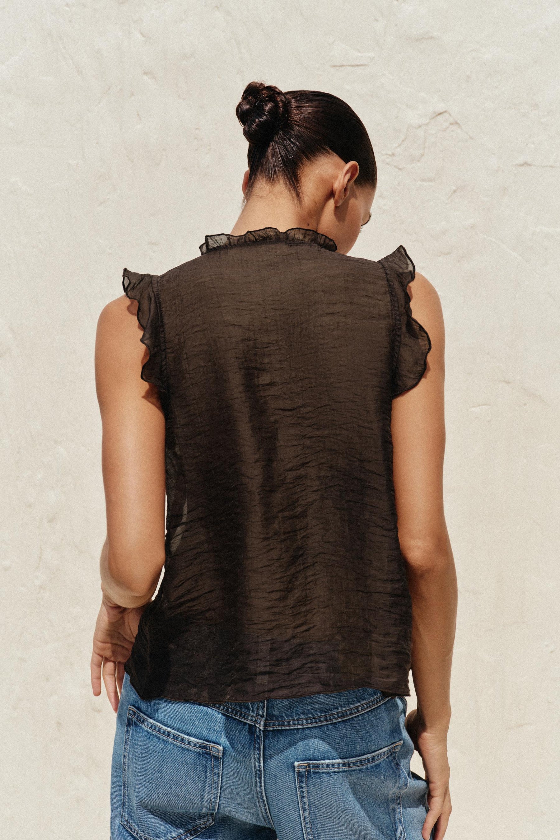 Ruffled Semi-Sheer Top