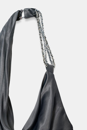 ASYMMETRIC BEADED SATIN MIDI DRESS - Image 10