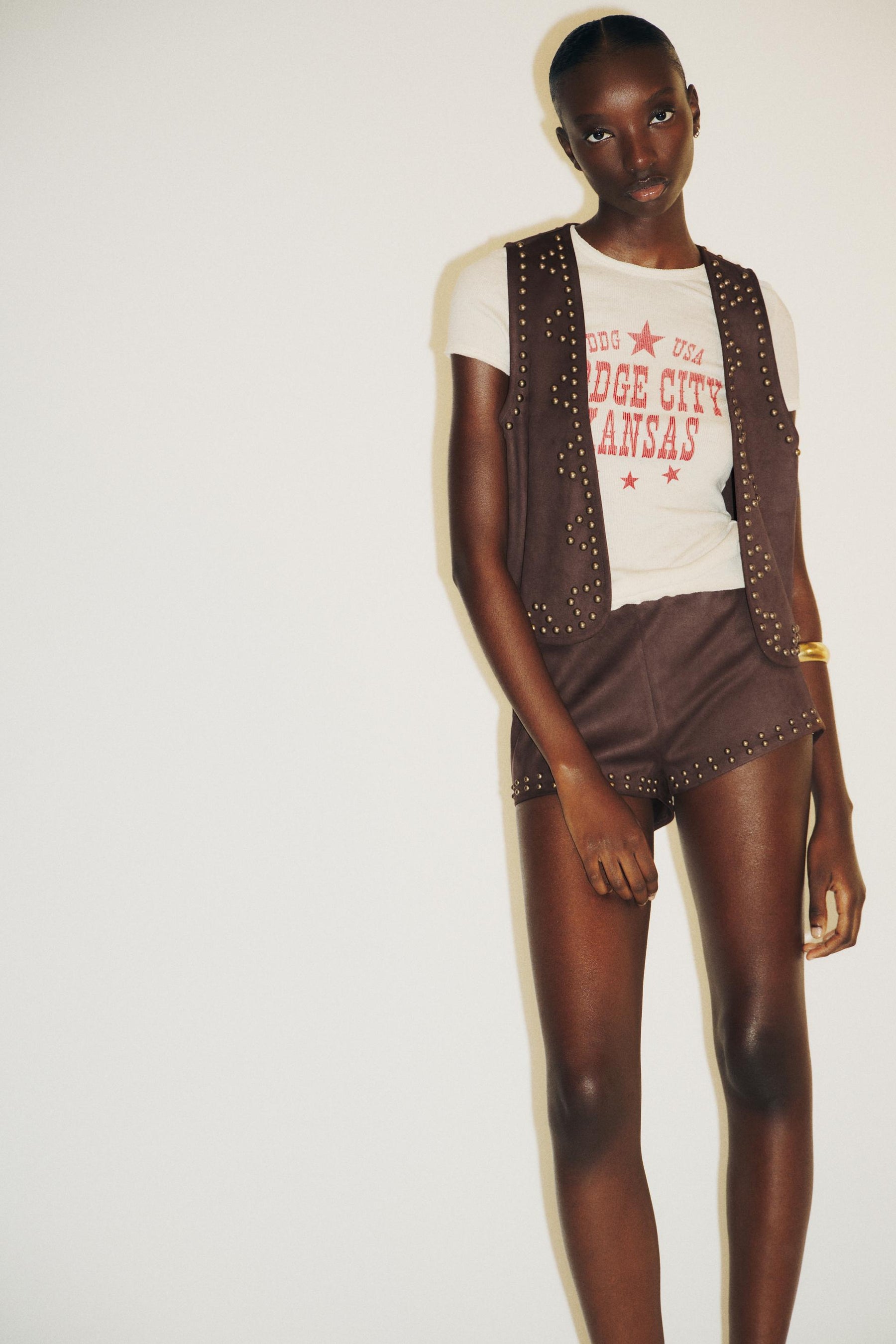 FAUX SUEDE STUD SHORTS