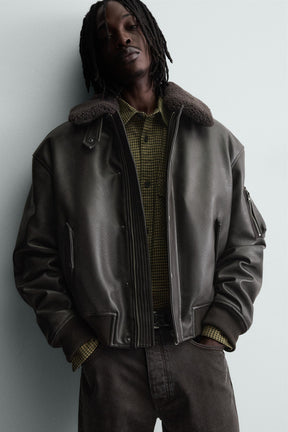 LEATHER EFFECT JACKET WITH DETACHABLE COLLAR - Image 6