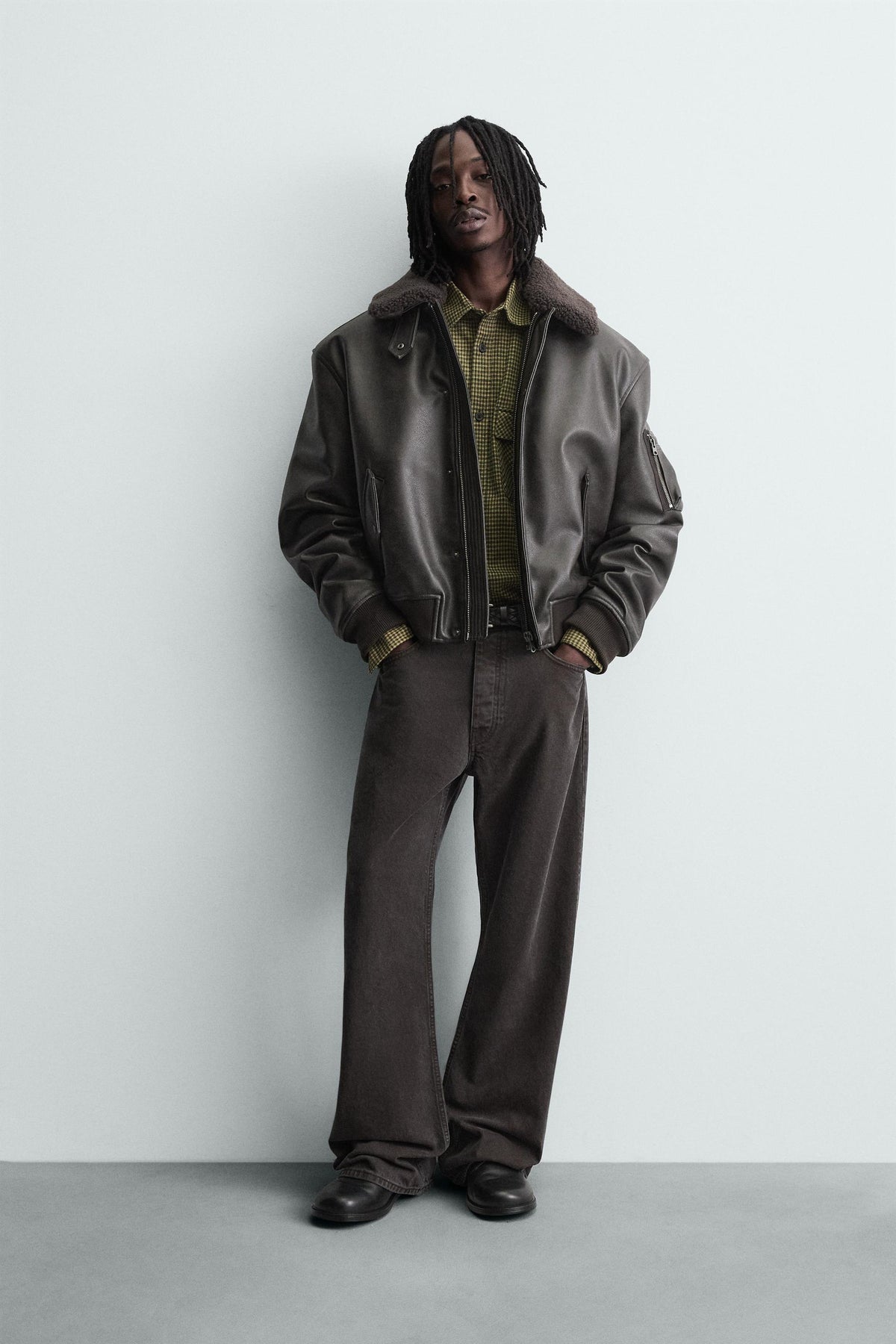 LEATHER EFFECT JACKET WITH DETACHABLE COLLAR - Image 1