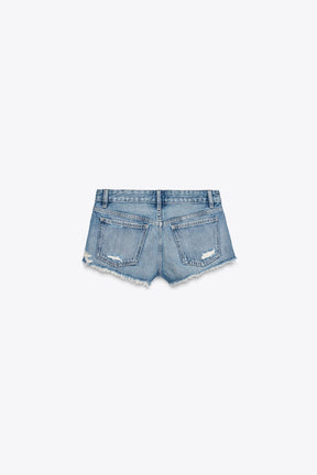 Ripped mid-waist denim shorts