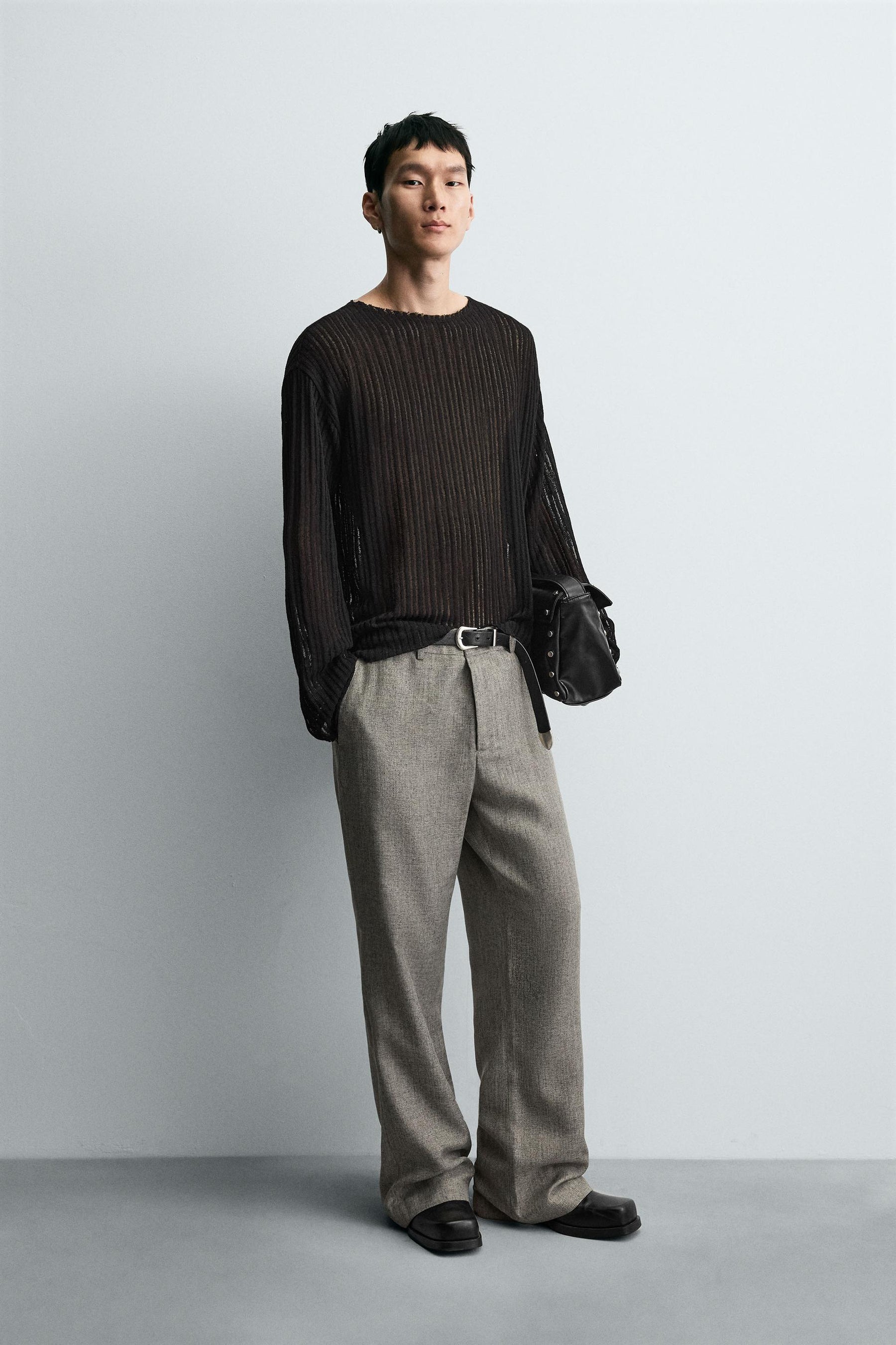 TEXTURED FLARE FIT TROUSERS - Image 1