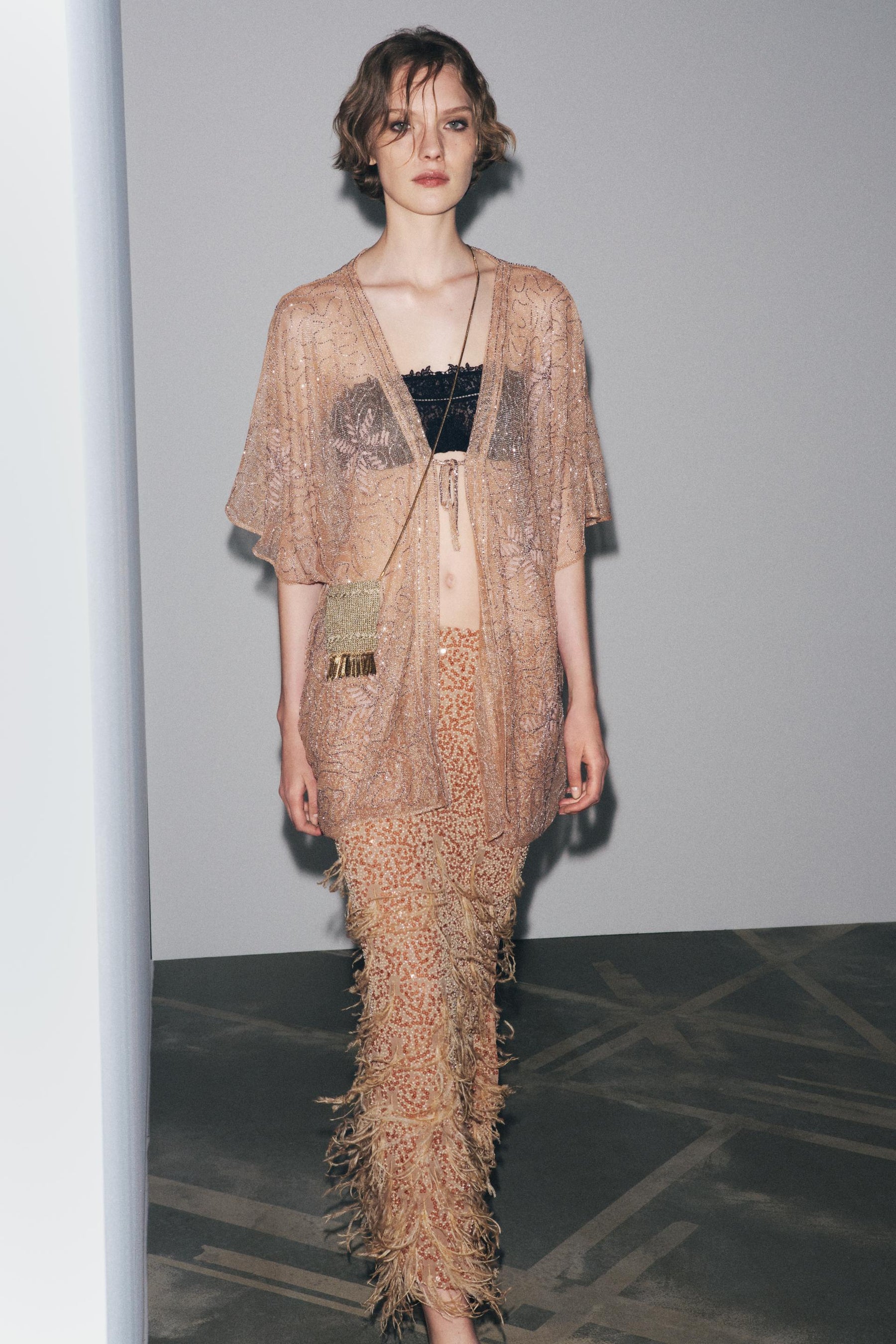 Sequinned Feather Mini Skirt