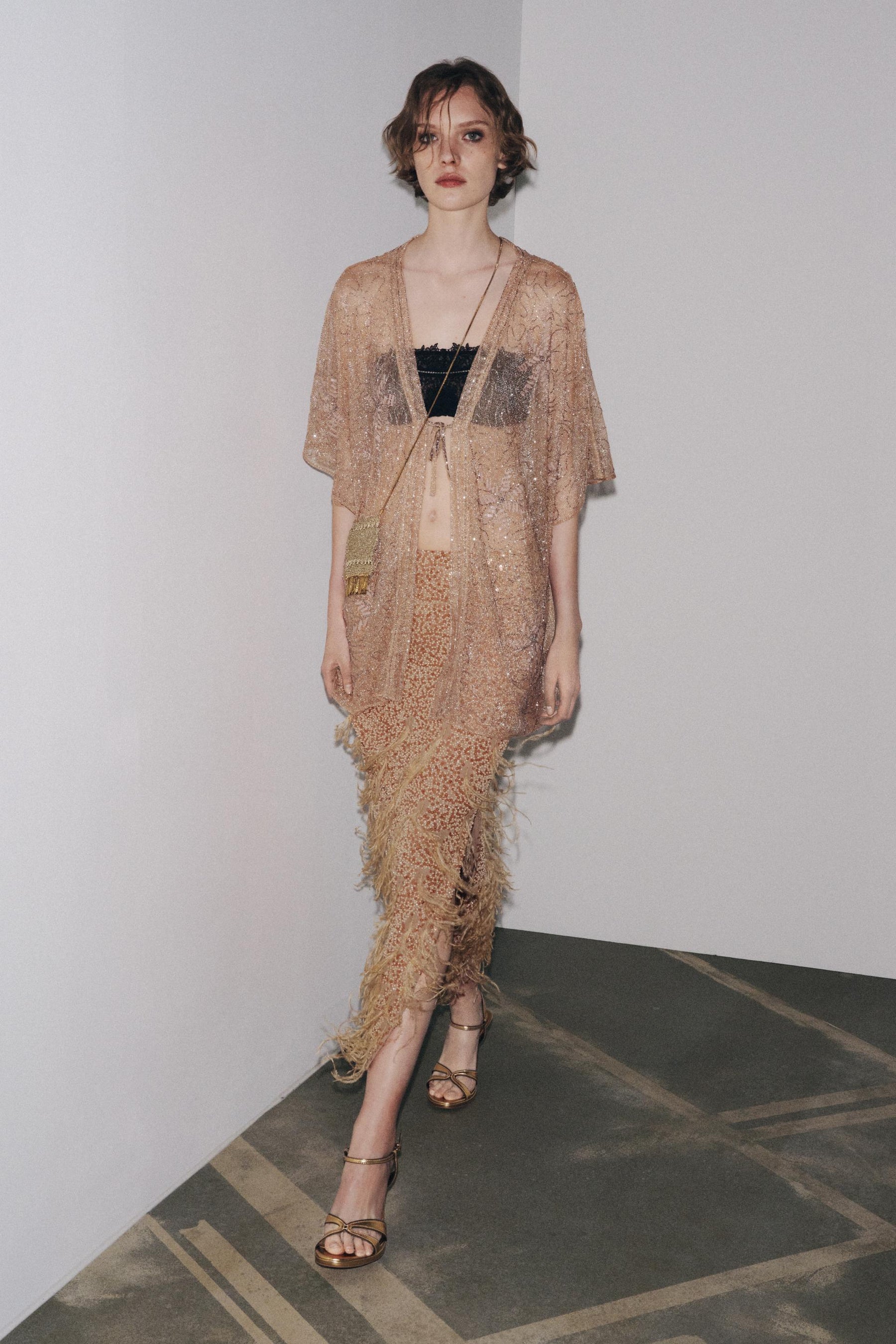 Sequinned Feather Mini Skirt