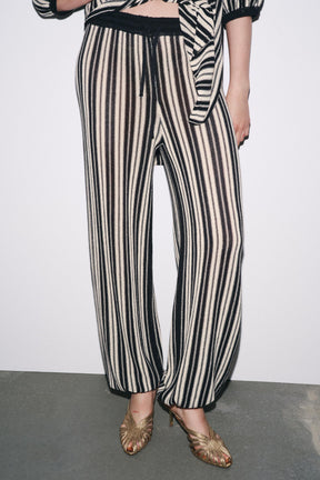 STRIPED CUFFED HEM LINEN BLEND TROUSERS - Image 3
