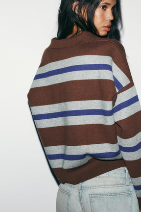 Striped Knit Polo Shirt