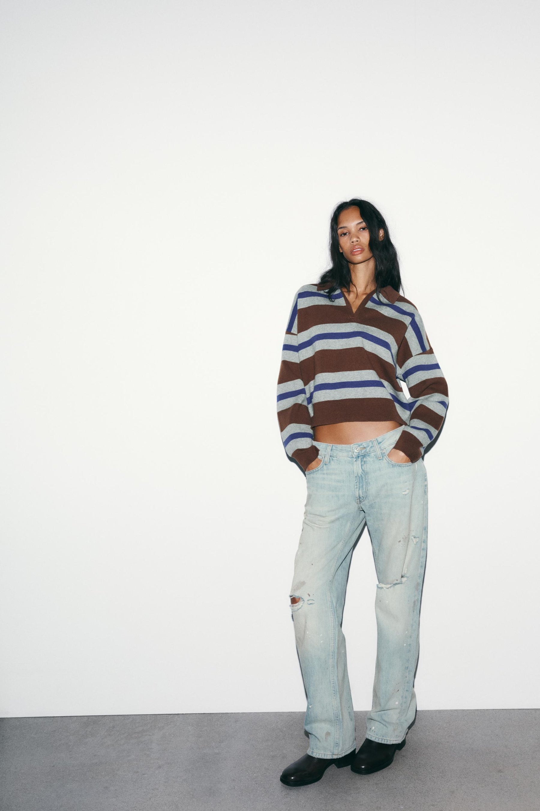 Striped Knit Polo Shirt