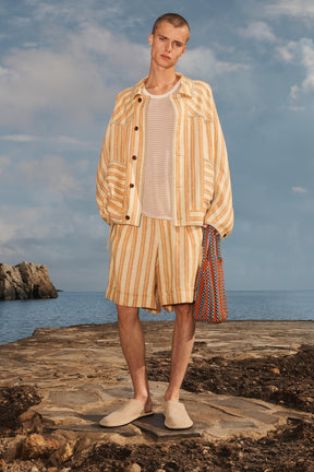 LIMITED EDITION STRIPED LINEN BERMUDA SHORTS - Image 1