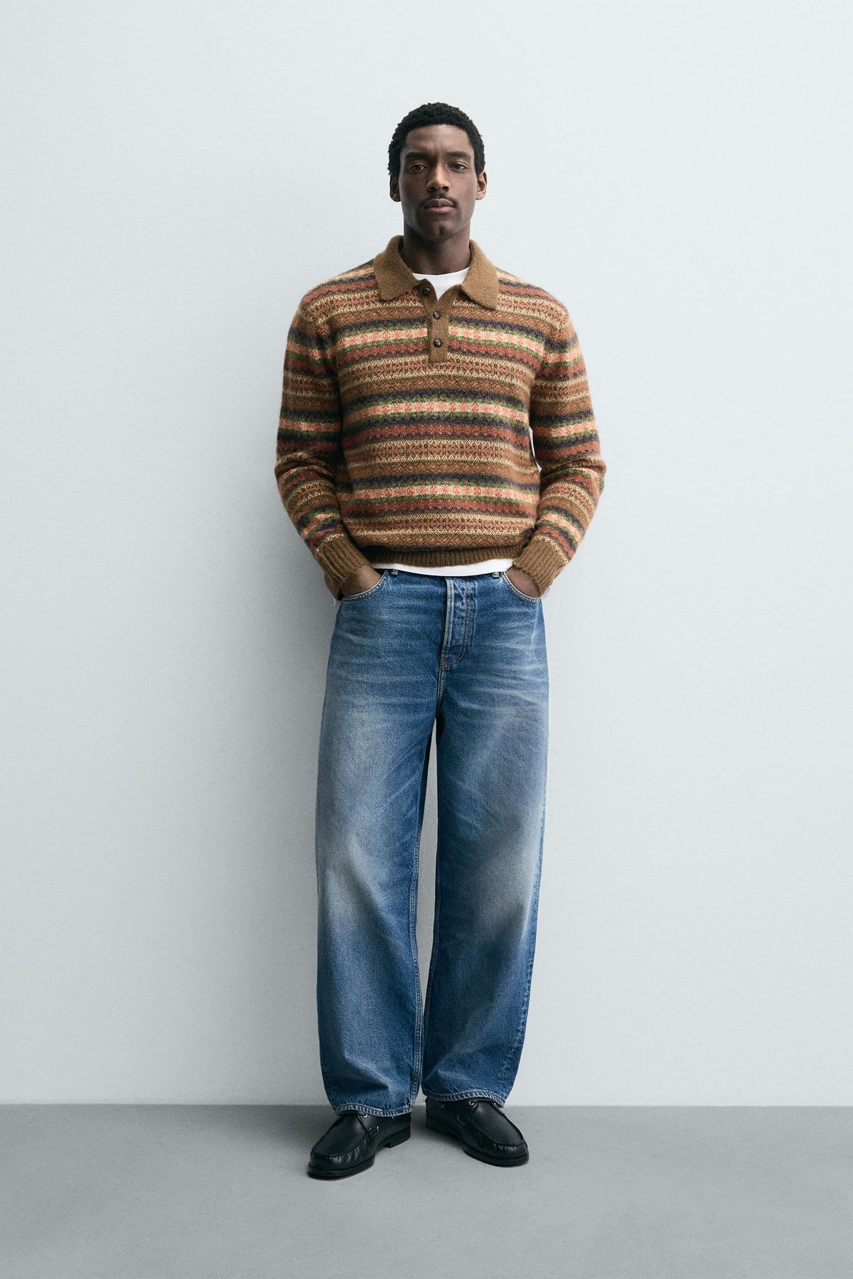 GEOMETRIC JACQUARD KNIT POLO SHIRT - Image 1