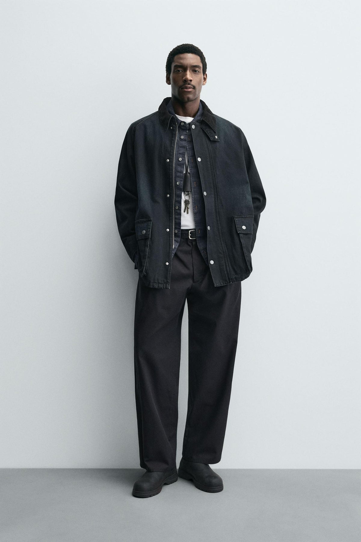 DENIM JACKET WITH COMBINED COLLAR - Image 1