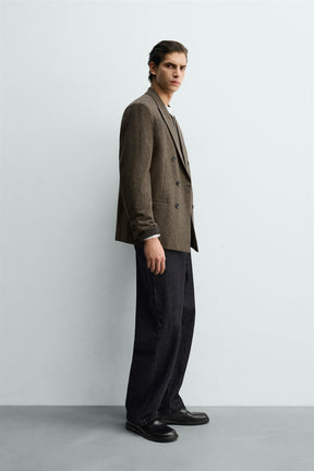 WOOL BLEND CHECK DOUBLE-BREASTED BLAZER - Image 4