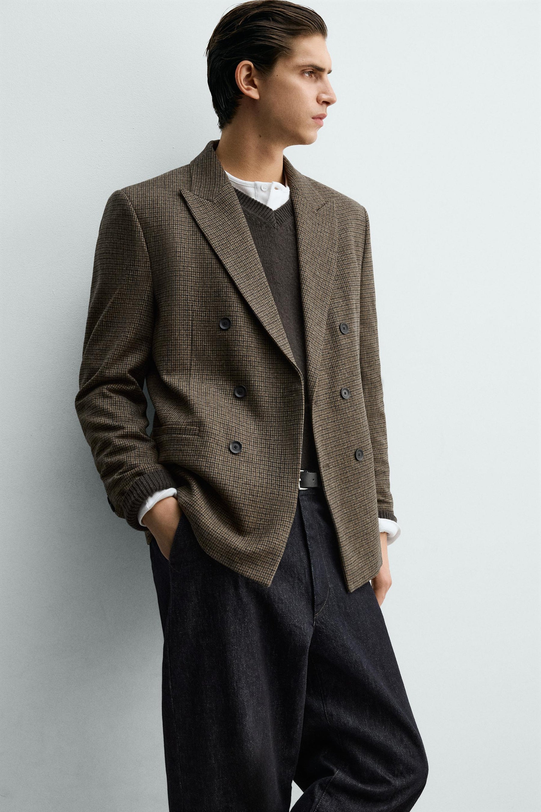 WOOL BLEND CHECK DOUBLE-BREASTED BLAZER - Image 5