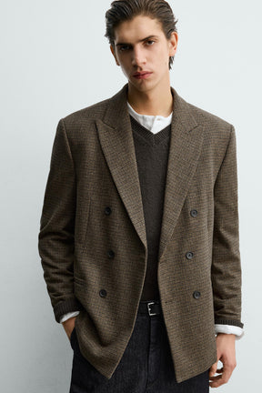 WOOL BLEND CHECK DOUBLE-BREASTED BLAZER - Image 6