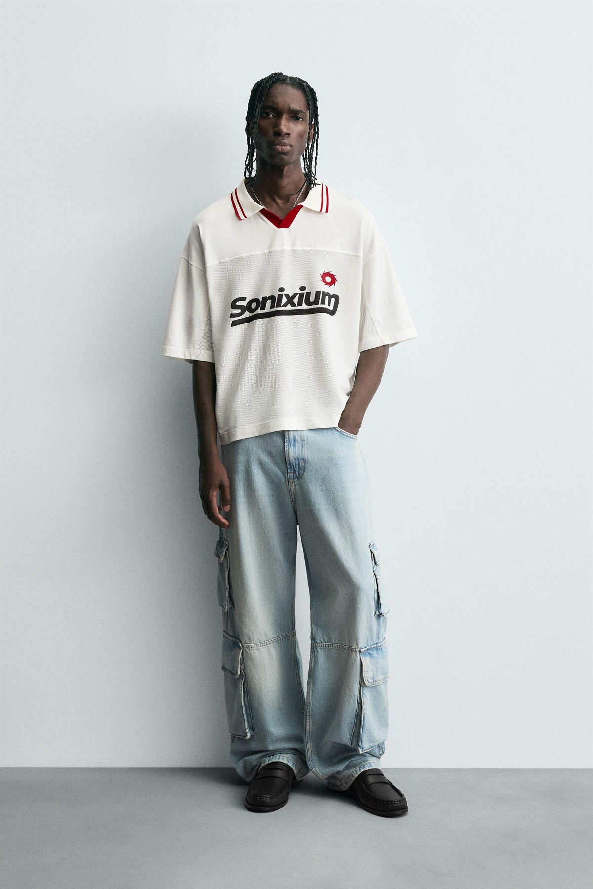 RETRO FOOTBALL PRINT POLO SHIRT - Image 1