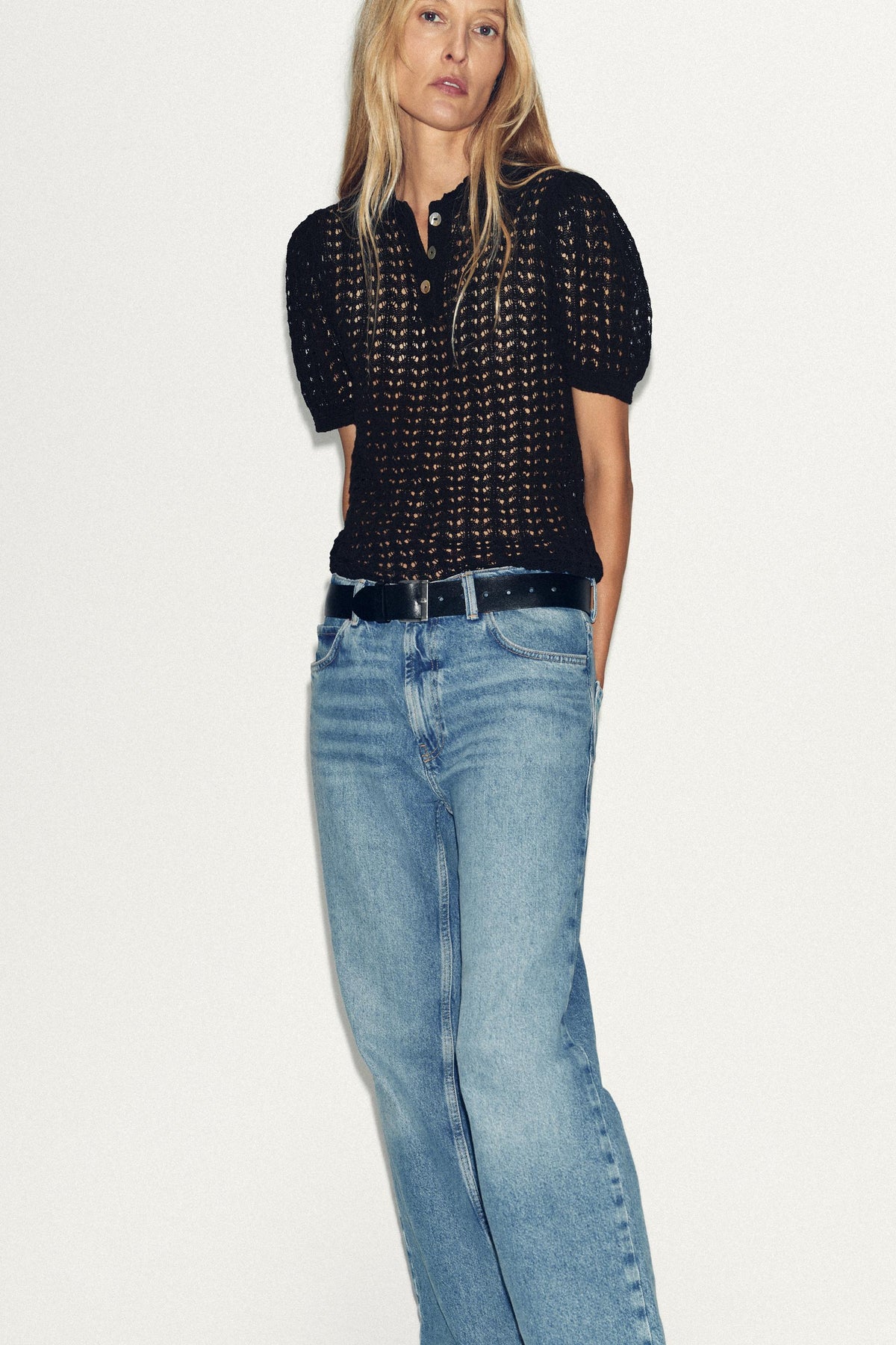 POINTELLE KNIT SHORT SLEEVE POLO SHIRT - Image 2