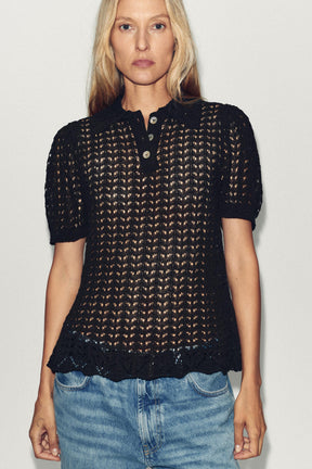 Pointelle Knit Polo Shirt