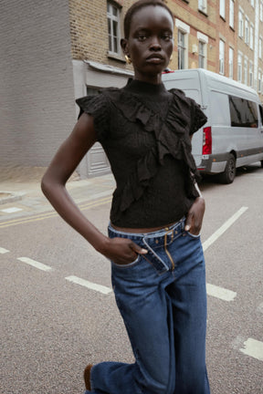 POINTELLE KNIT TOP WITH RUFFLES - Image 1