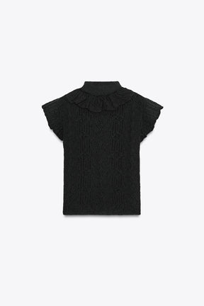 POINTELLE KNIT TOP WITH RUFFLES - Image 7