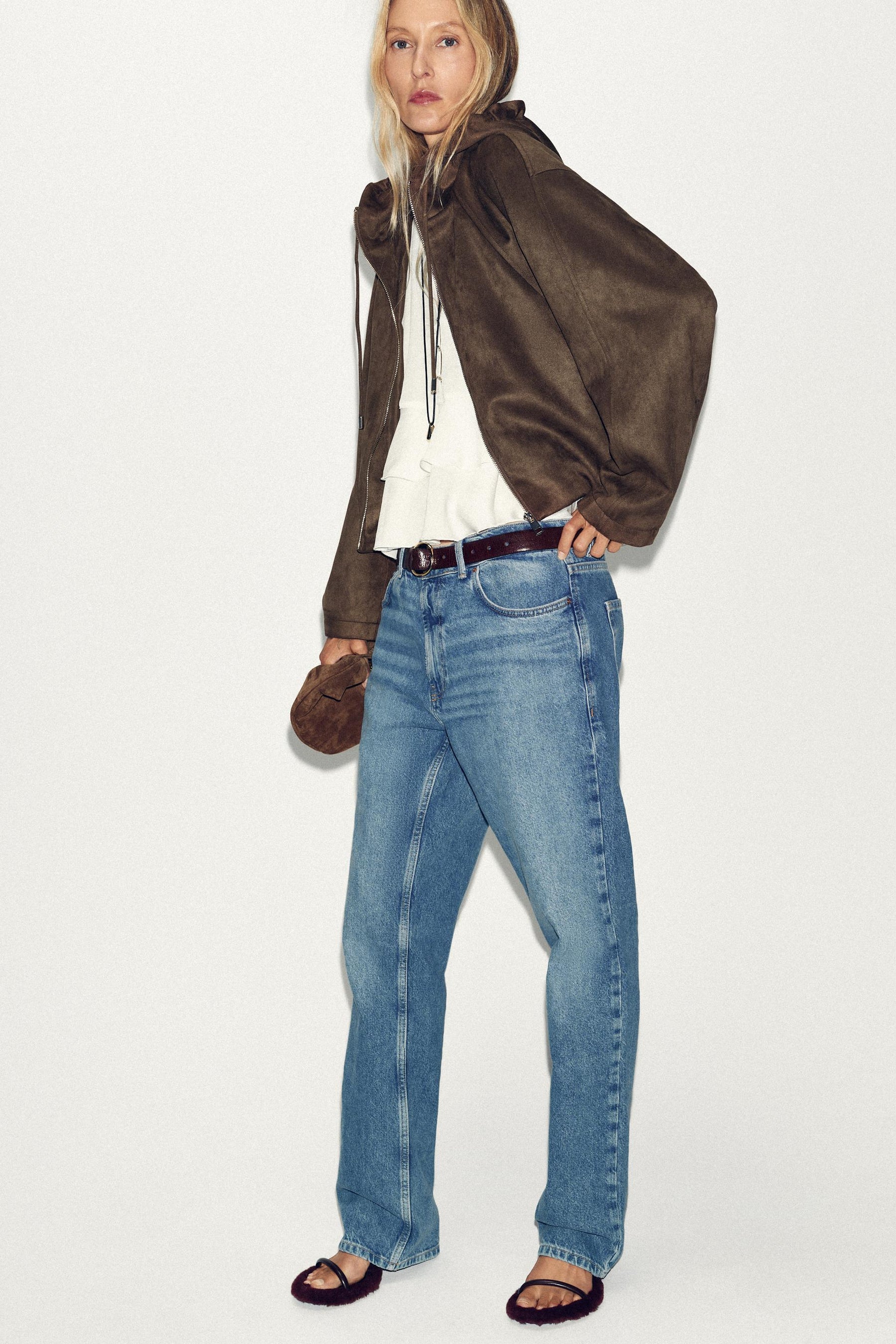 HOODED FAUX SUEDE BOMBER JACKET - Image 3