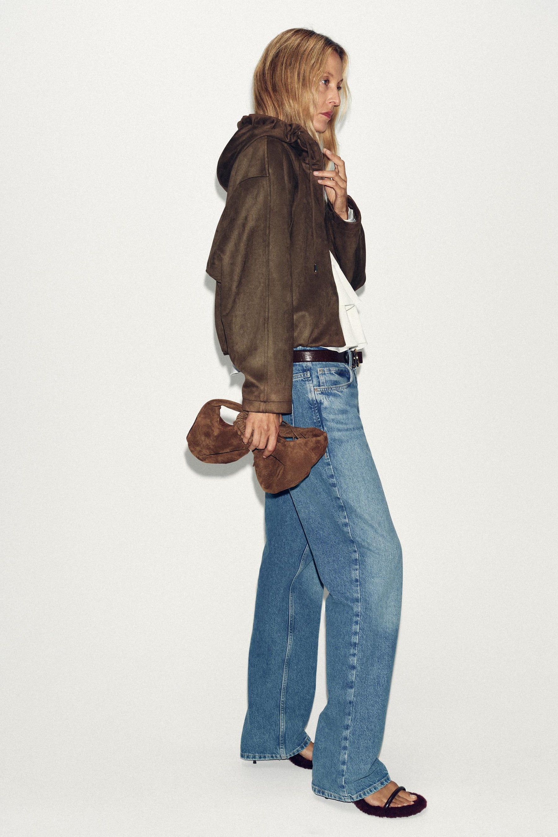 HOODED FAUX SUEDE BOMBER JACKET - Image 4