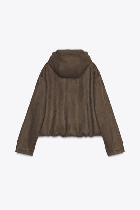 HOODED FAUX SUEDE BOMBER JACKET - Image 7