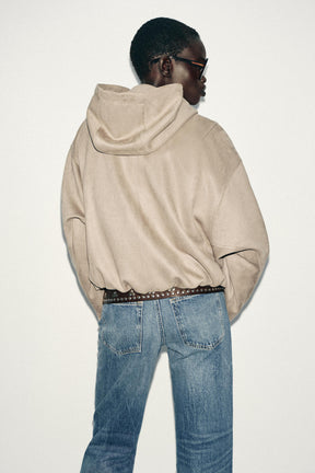 HOODED FAUX SUEDE BOMBER JACKET - Image 6