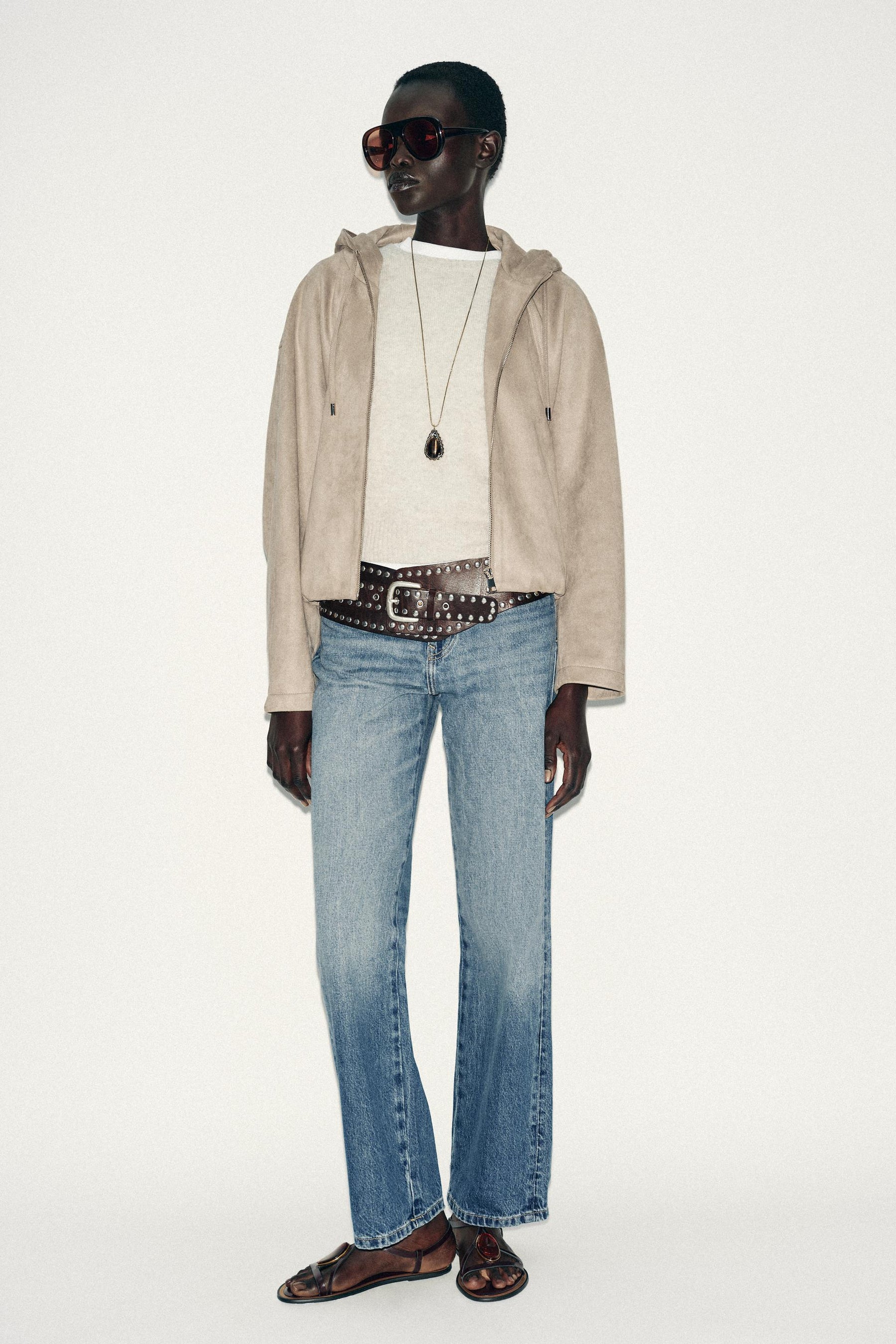 HOODED FAUX SUEDE BOMBER JACKET - Image 1