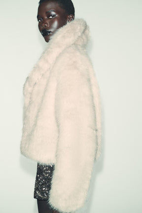 SHORT FAUX FUR COAT WITH LAPEL COLLAR - Image 3