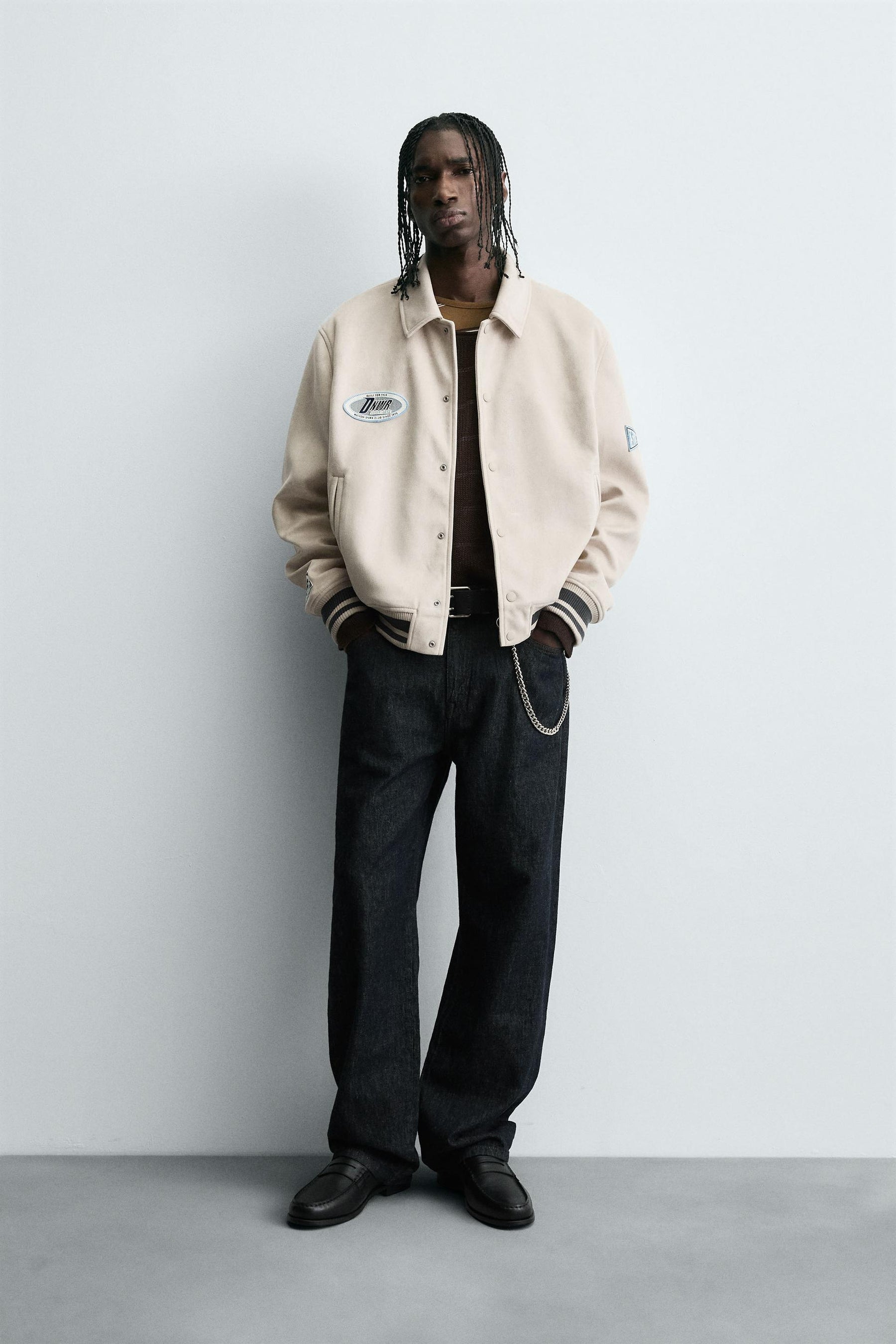 FAUX SUEDE JACKET WITH PATCH AND EMBROIDERY DETAIL - Image 1