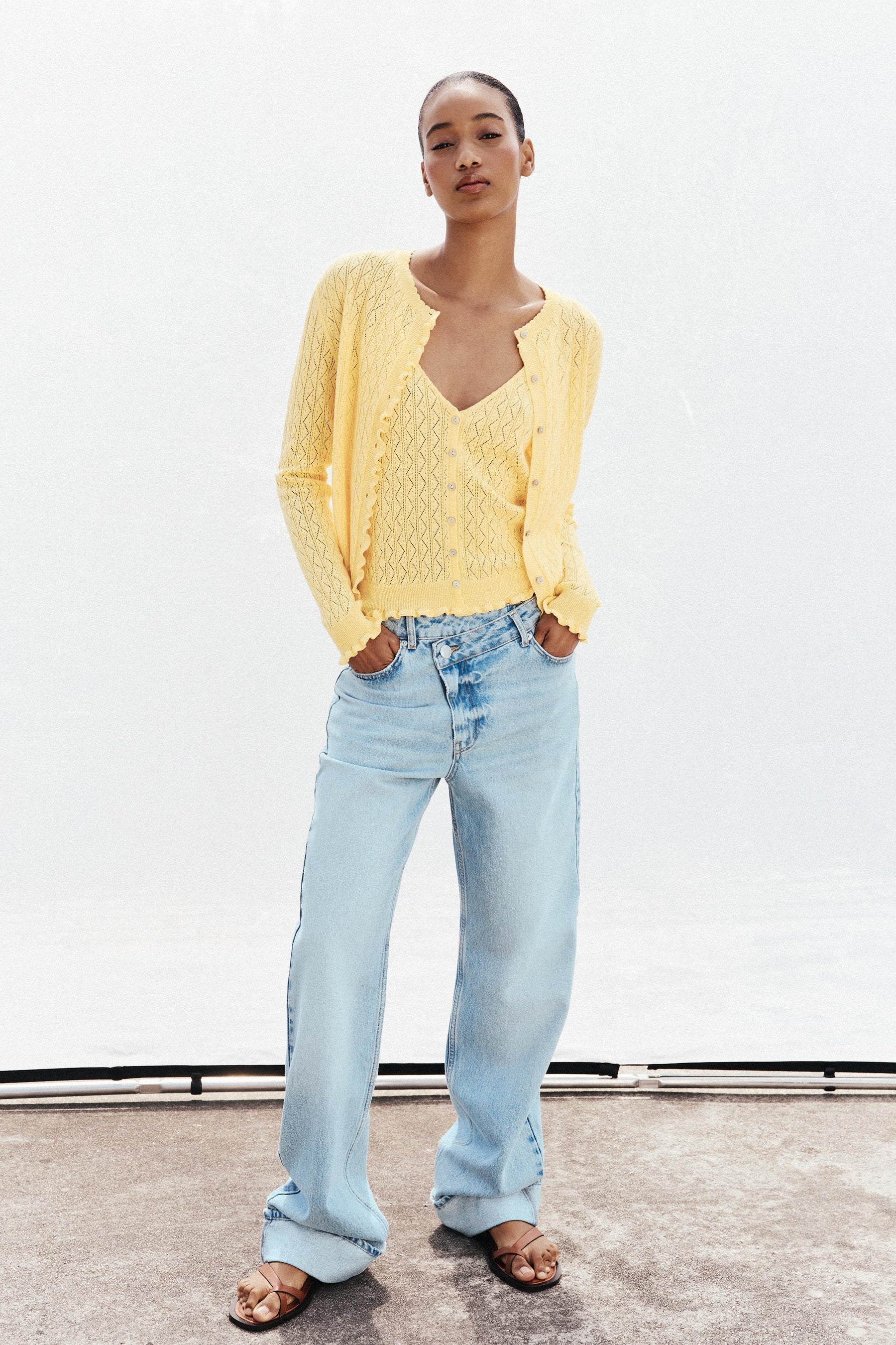 POINTELLE KNIT TOP WITH FRILLS - Image 1