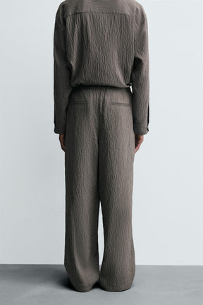 STRIPED WRINKLED-EFFECT FLOWING TROUSERS - Image 3