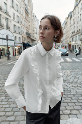BEADED LAPEL POPLIN SHIRT