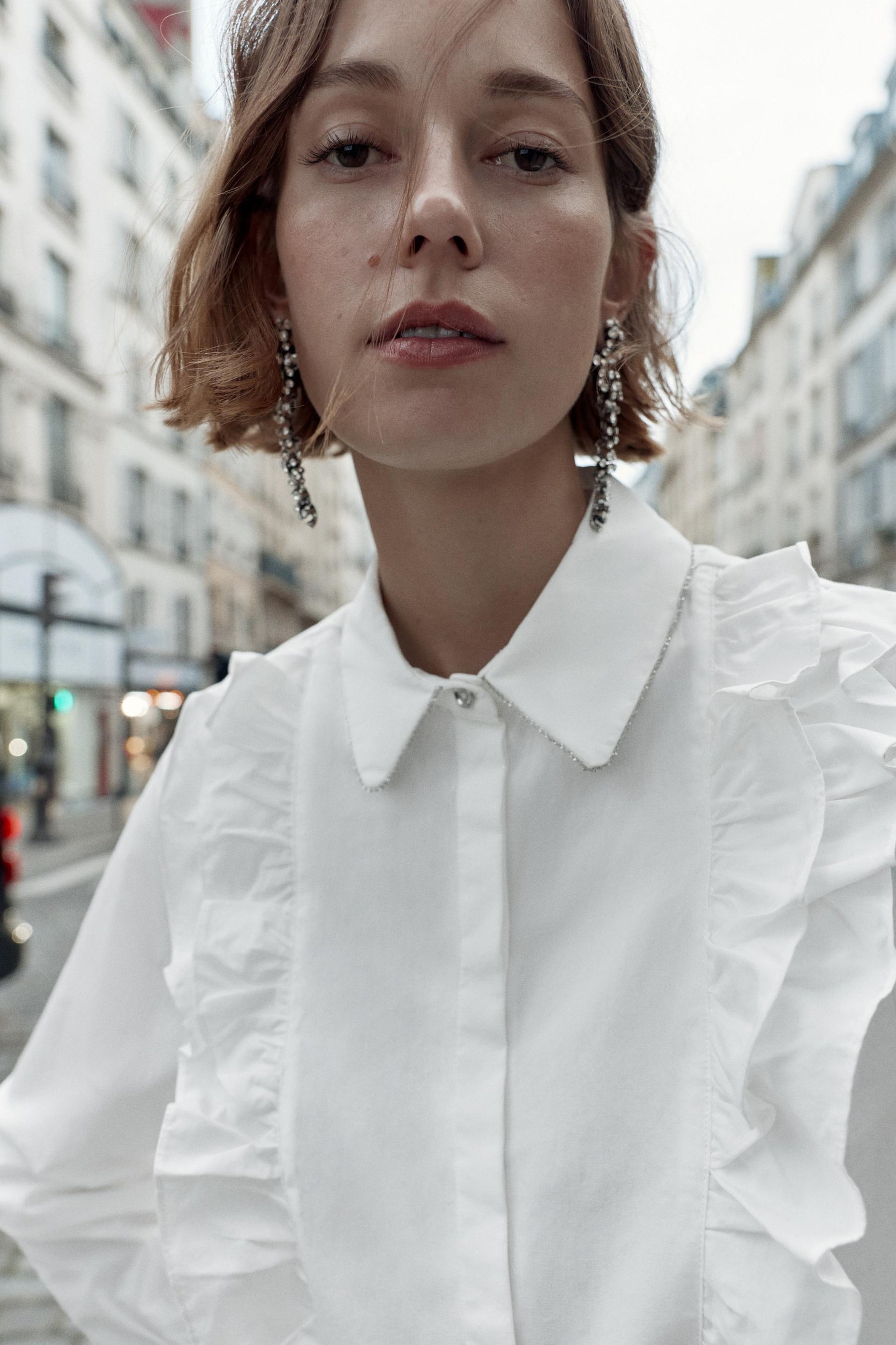 BEADED LAPEL POPLIN SHIRT