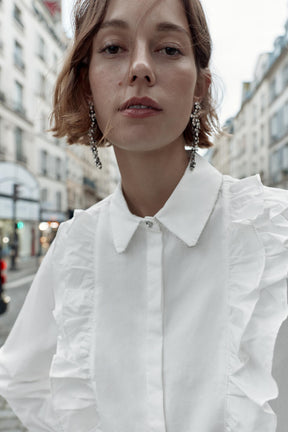 BEADED LAPEL POPLIN SHIRT