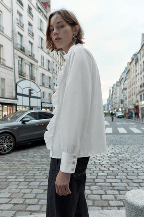 BEADED LAPEL POPLIN SHIRT