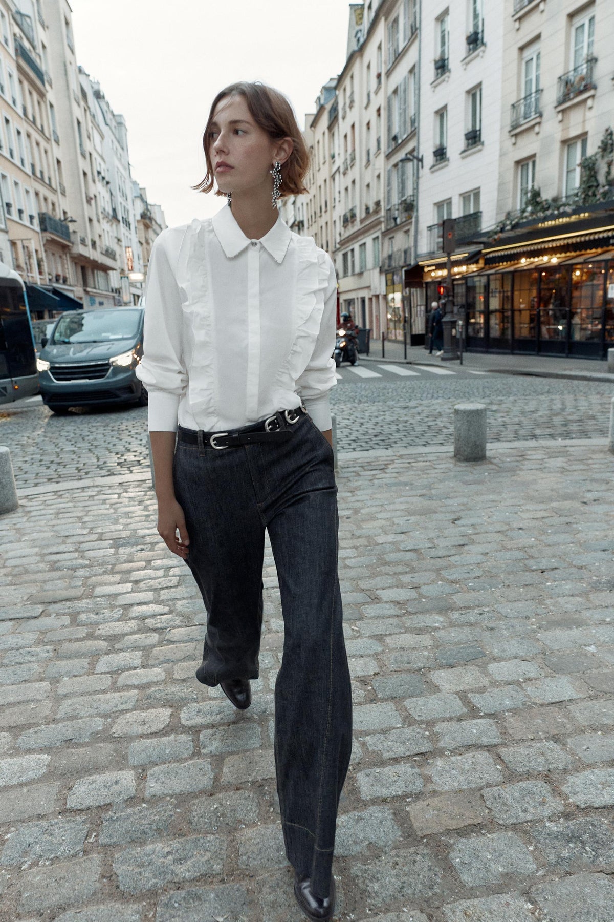 BEADED LAPEL POPLIN SHIRT