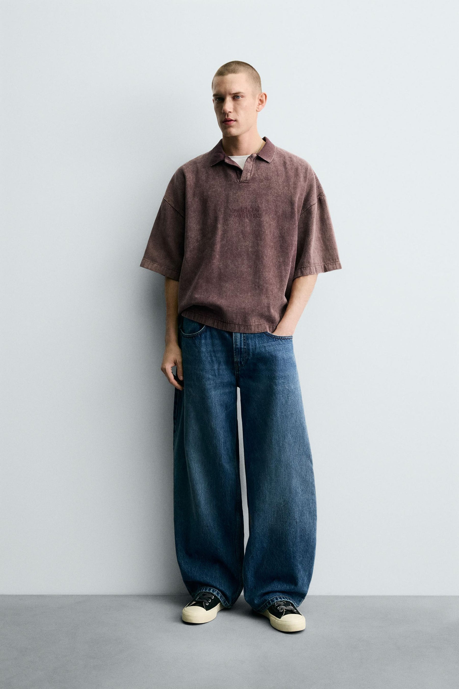 WASHED TEXTURED POLO SHIRT - Image 1