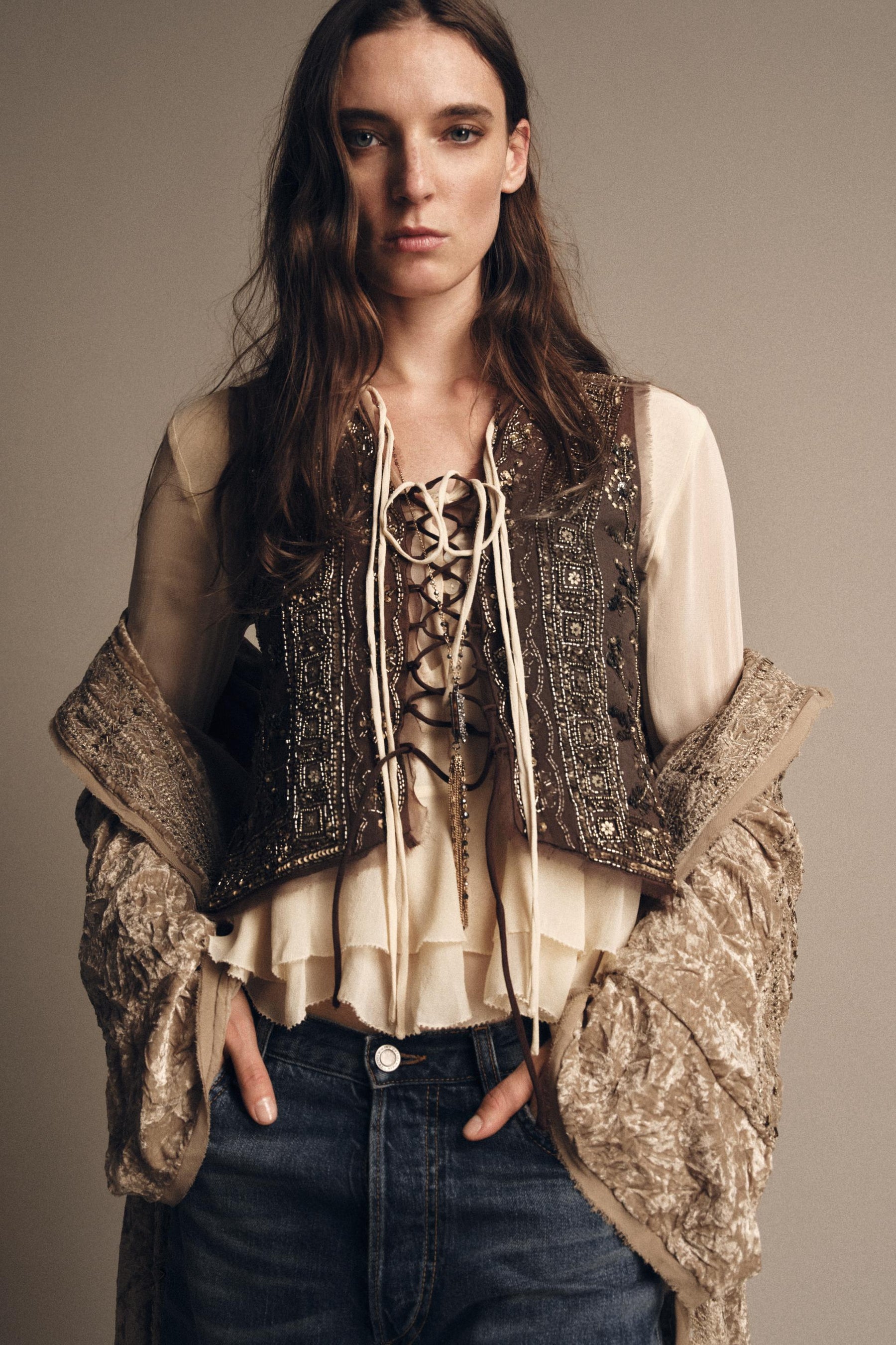 ZW COLLECTION BEADED EMBROIDERED WAISTCOAT - Image 1
