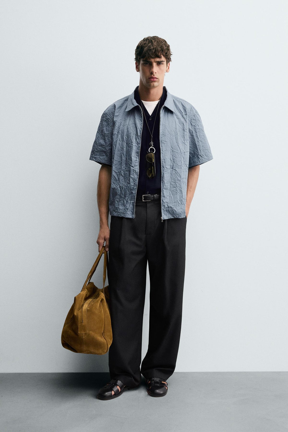 CREASED-EFFECT ZIP-UP SHIRT - Image 1