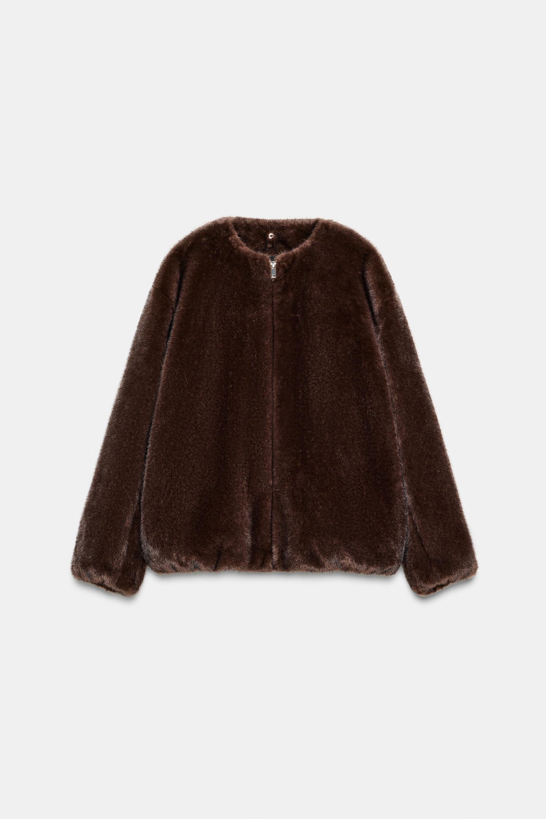 CONTRAST BOMBER JACKET WITH FAUX FUR HOODIE - Image 9