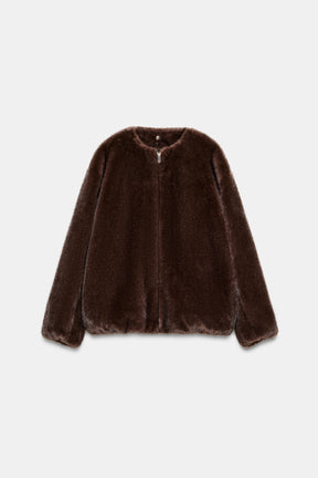 CONTRAST BOMBER JACKET WITH FAUX FUR HOODIE - Image 9