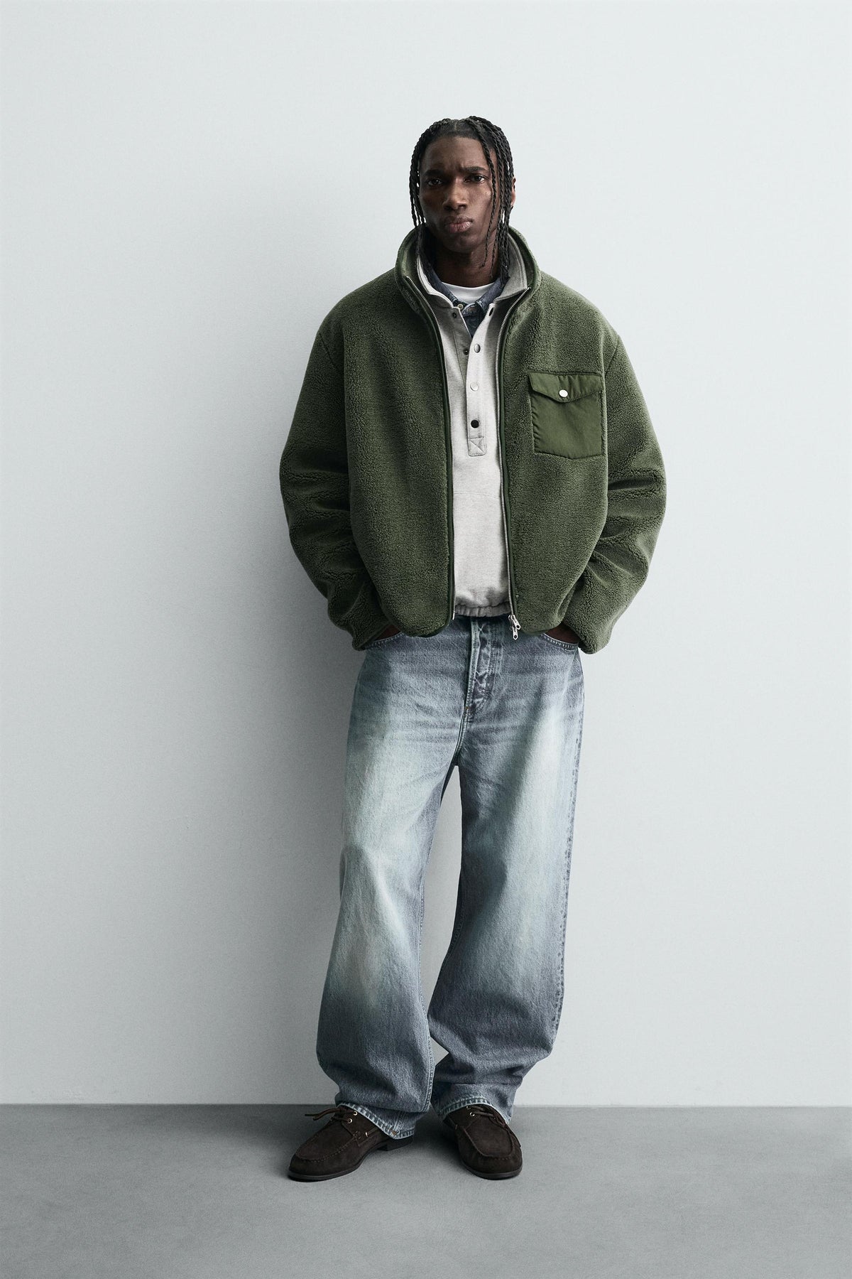 FAUX SHEARLING EFFECT JACKET WITH CONTRAST - Image 1