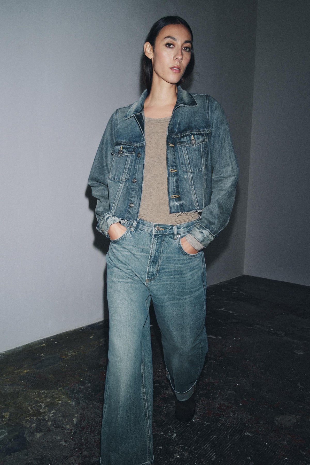 ZW COLLECTION CROPPED DENIM JACKET - Image 1