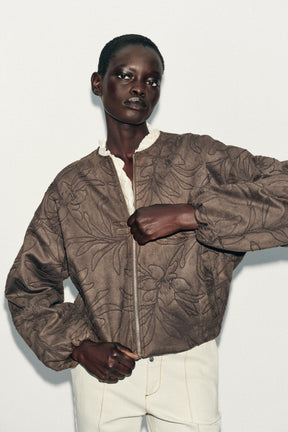 Embroidered Suede Bomber Jacket