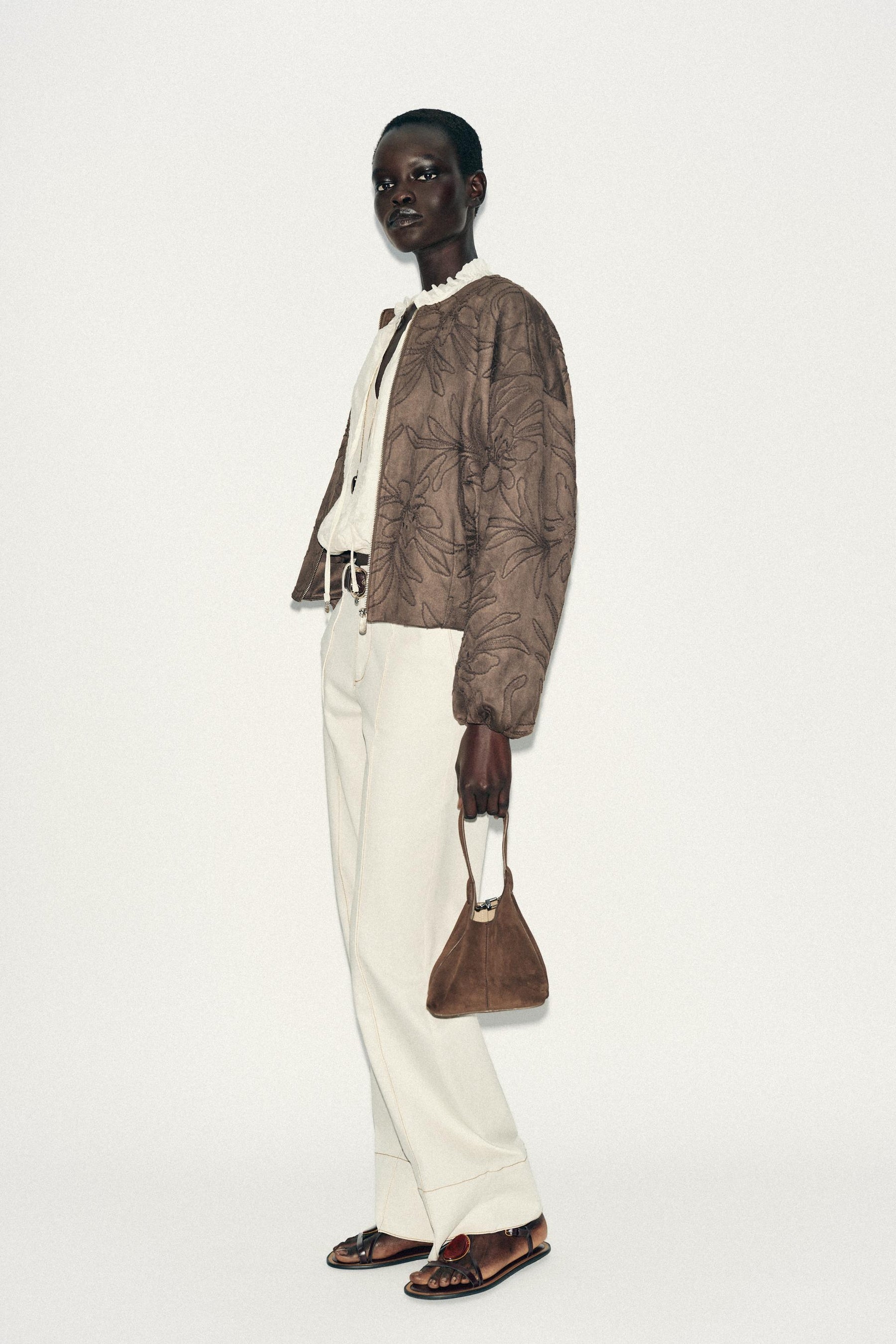 Embroidered Suede Bomber Jacket