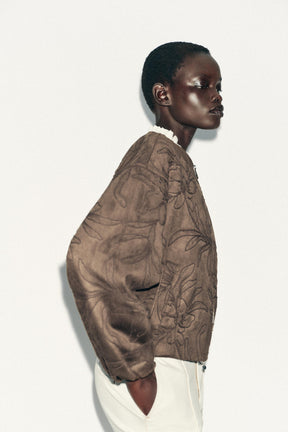 Embroidered Suede Bomber Jacket