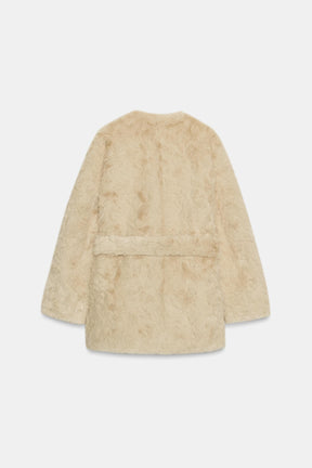 FAUX FUR COAT WITH BELT ZW COLLECTION - Image 9